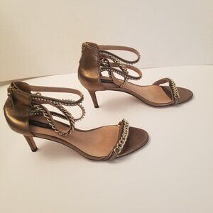 Ann Taylor Bronze Leather Jeweled Ankle Strap Heels  size 8